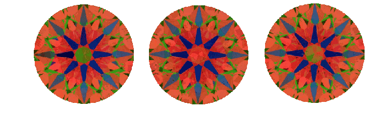 Three ASET images. Each one's center has different coloring